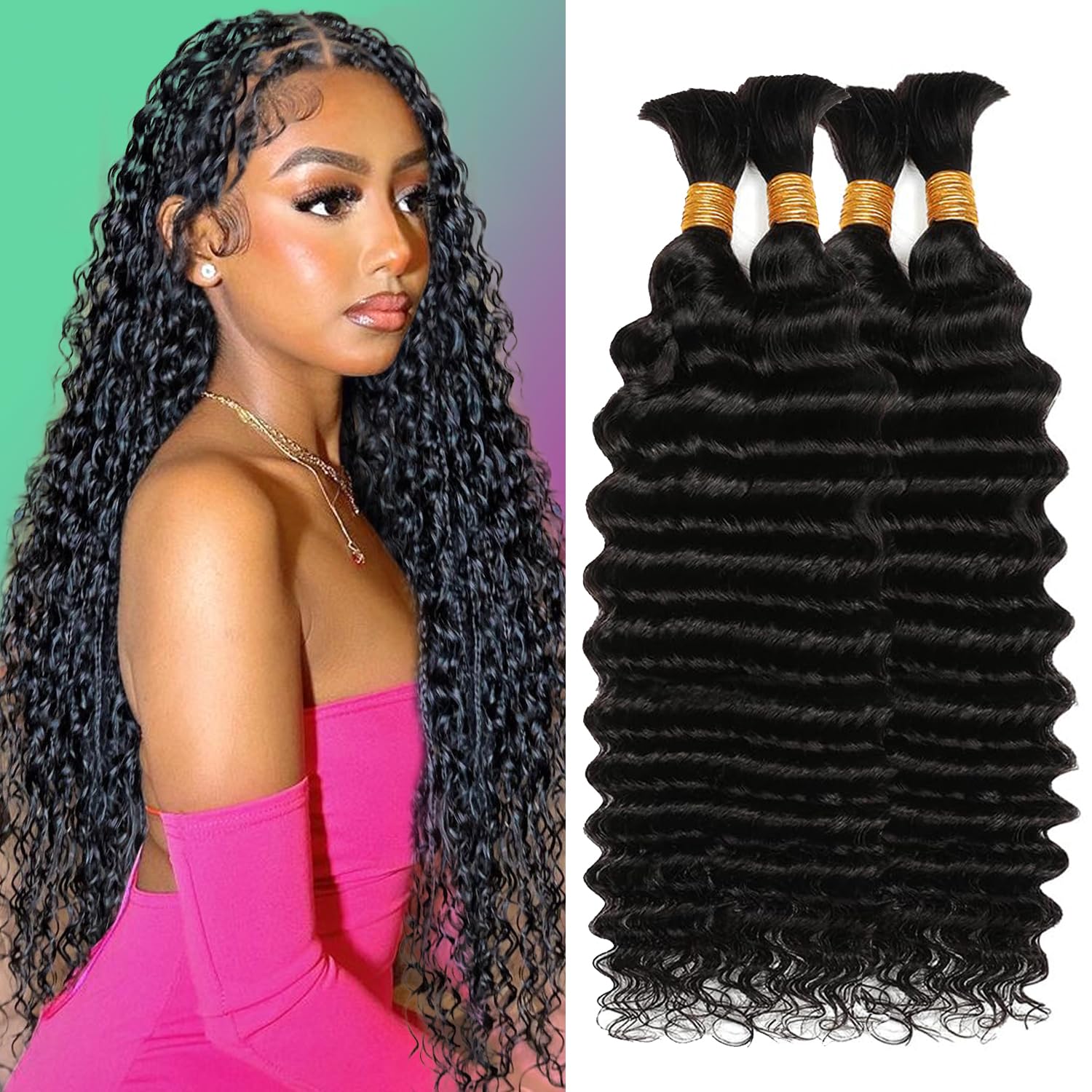 Hair for Boho Braids (Deep Wave 1B#, 20Inch 200g(50gx4Bundles))