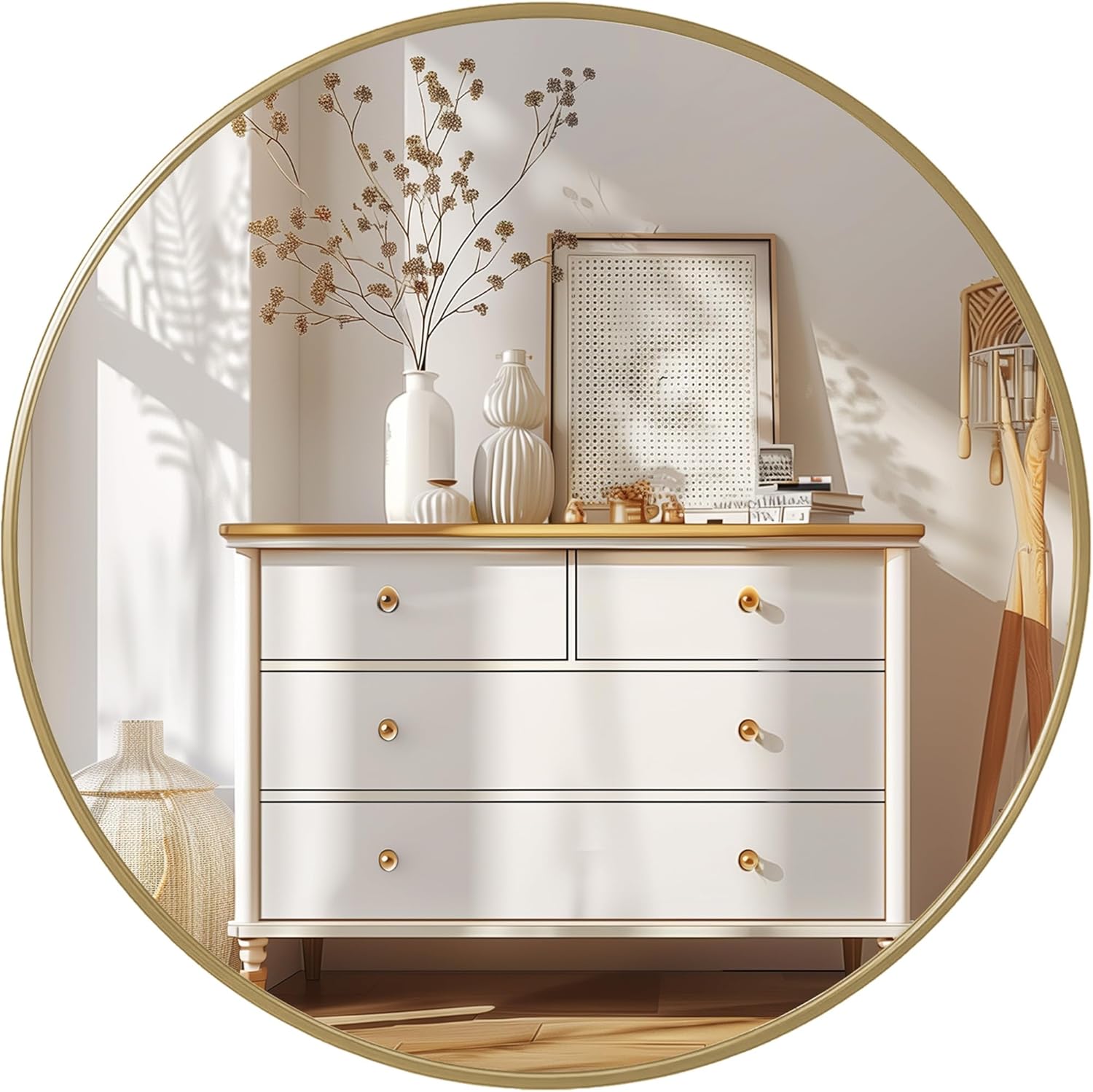 Antok Round Mirror, 24 inch Round Mirror for Wall, Round Wall Mirror Metal Frame, Round Bathroom Mirror, Circle Mirrors for Wall, Entryway, Bathroom, Vanity, Living Room, Circle Mirror, Gold