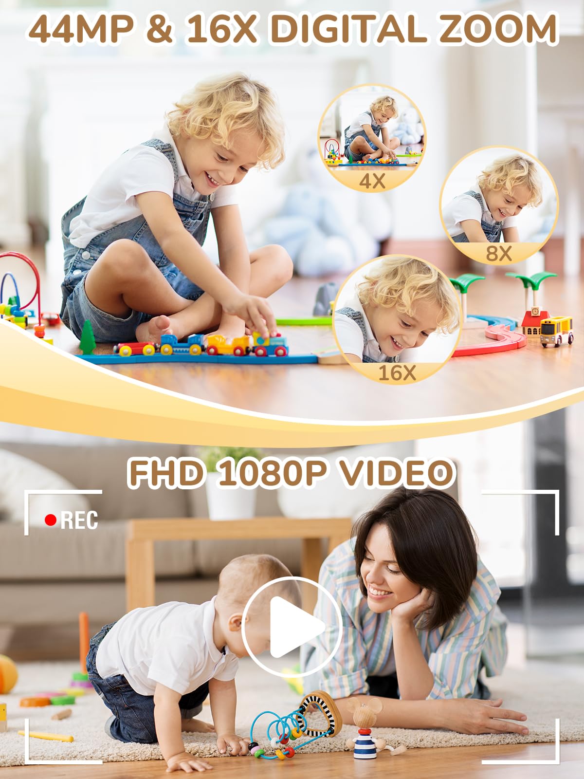 Digitale camera 44MP 1080P FHD fotocamera compacte camera 16X digitale zoom fotoapparaat met 32 GB geheugenkaart, digitale camera voor kinderen, tieners, beginners, jongens, meisjes (paars