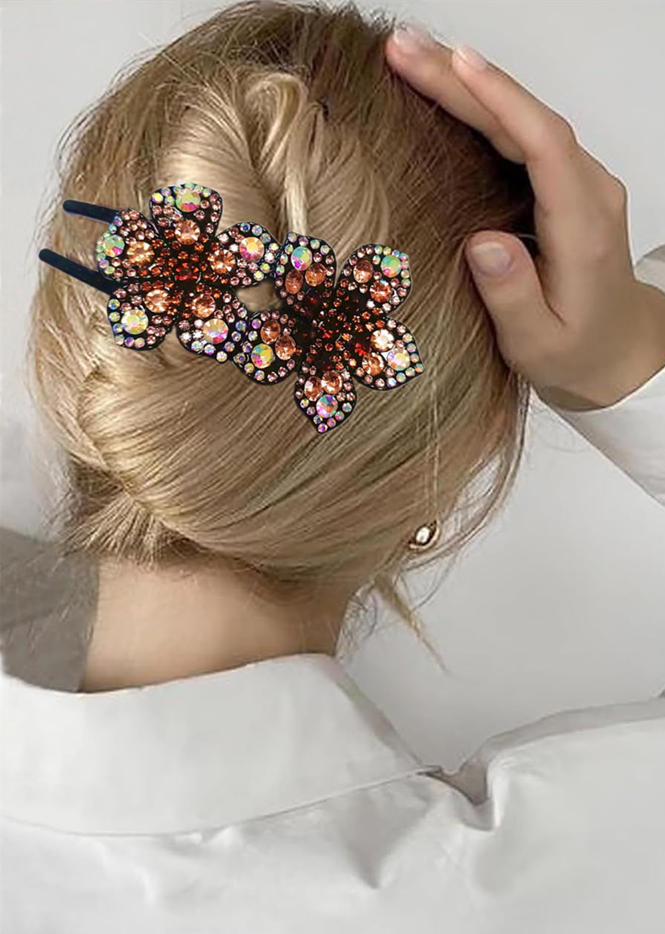 5 fermagli per capelli a doppio fiore con strass, accessori per capelli lunghi da donna, con strass spessi e decorativi (grande)