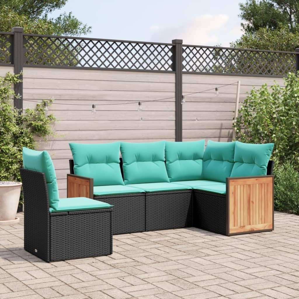 Outdoor loveseat,Backyard Furniture,5 Piece Patio Sofa Set with Cushions Black Poly RattanSuitable for Patio, Garden, Gazebo Low