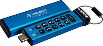 Kingston Ironkey Keypad 200 USB-C 256GB Encrypted Flash Drive | No OS | FIPS 140-3 Level 3 | XTS-AES 256-bit | BadUSB and Brute Force Protection | Multi-Pin Option | IKKP200C/256GB