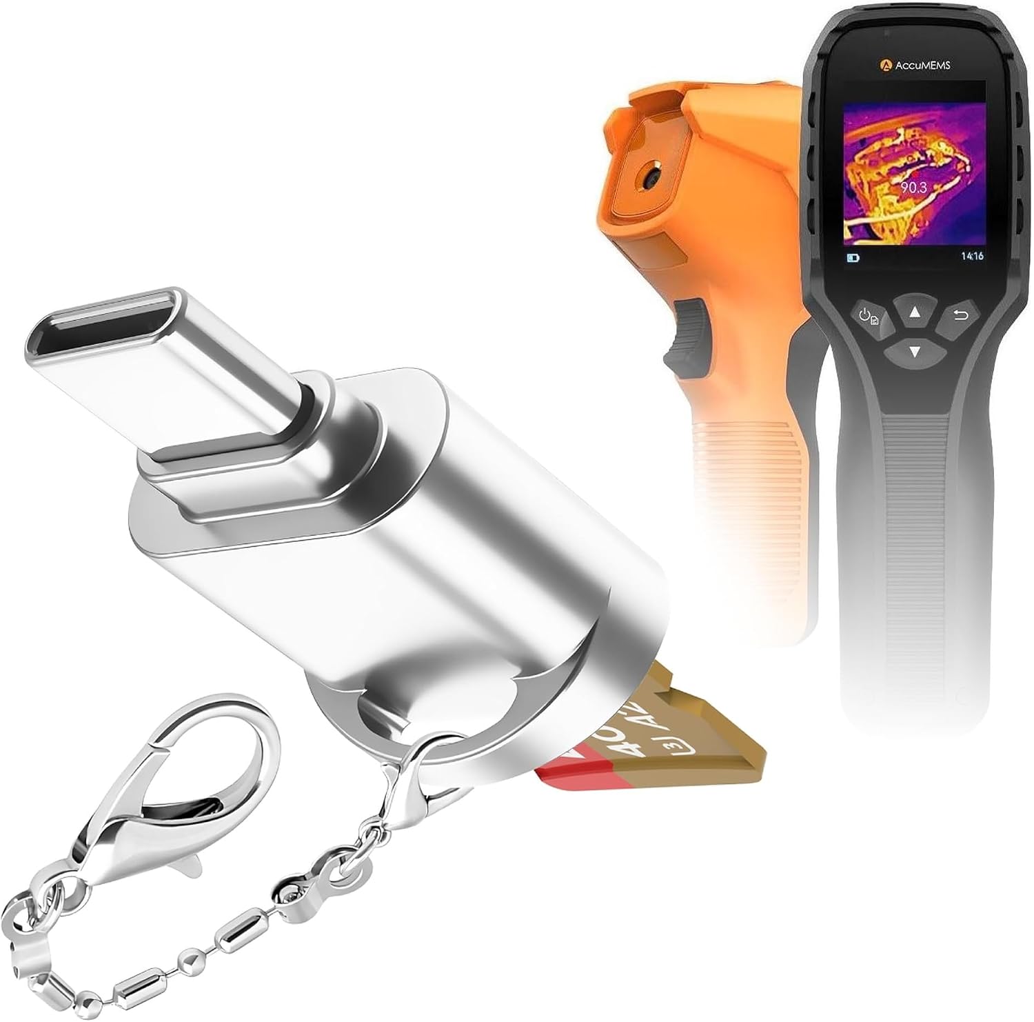 BoxWave Adapter Compatible with AccuMEMS GT14S Thermal Imaging Camera - Micro SD Card miniReader, USB Type-C OTG Reader USB3.0 Adapter Keychain - Metallic Silver