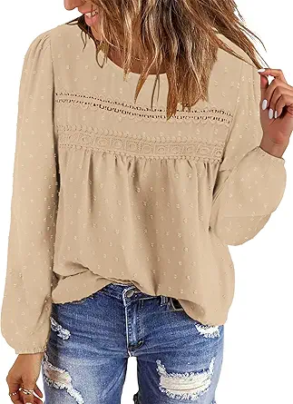 BETTE BOUTIK Womens Boho Fall Long Sleeve Shirts Crewneck Dressy Casual Blouses Trendy Flowy Tops