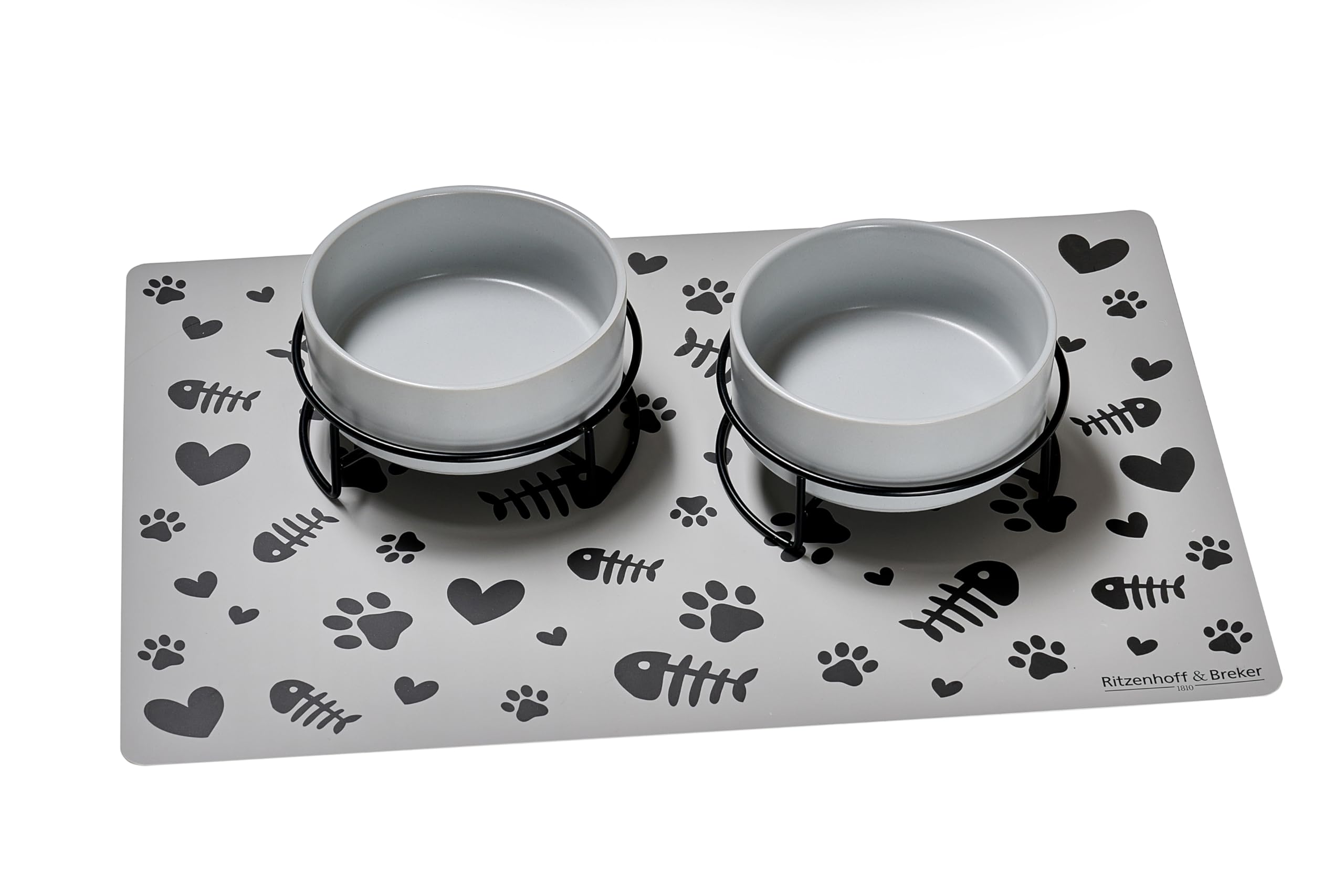 Ritzenhoff & Breker Taro Set di 2 ciotole per gatti con base | ø 14 cm | ciotole per cibo e acqua per gatti | ciotole in gres porcellanato con tappi in metallo | posizione rialzata | base per ciotola