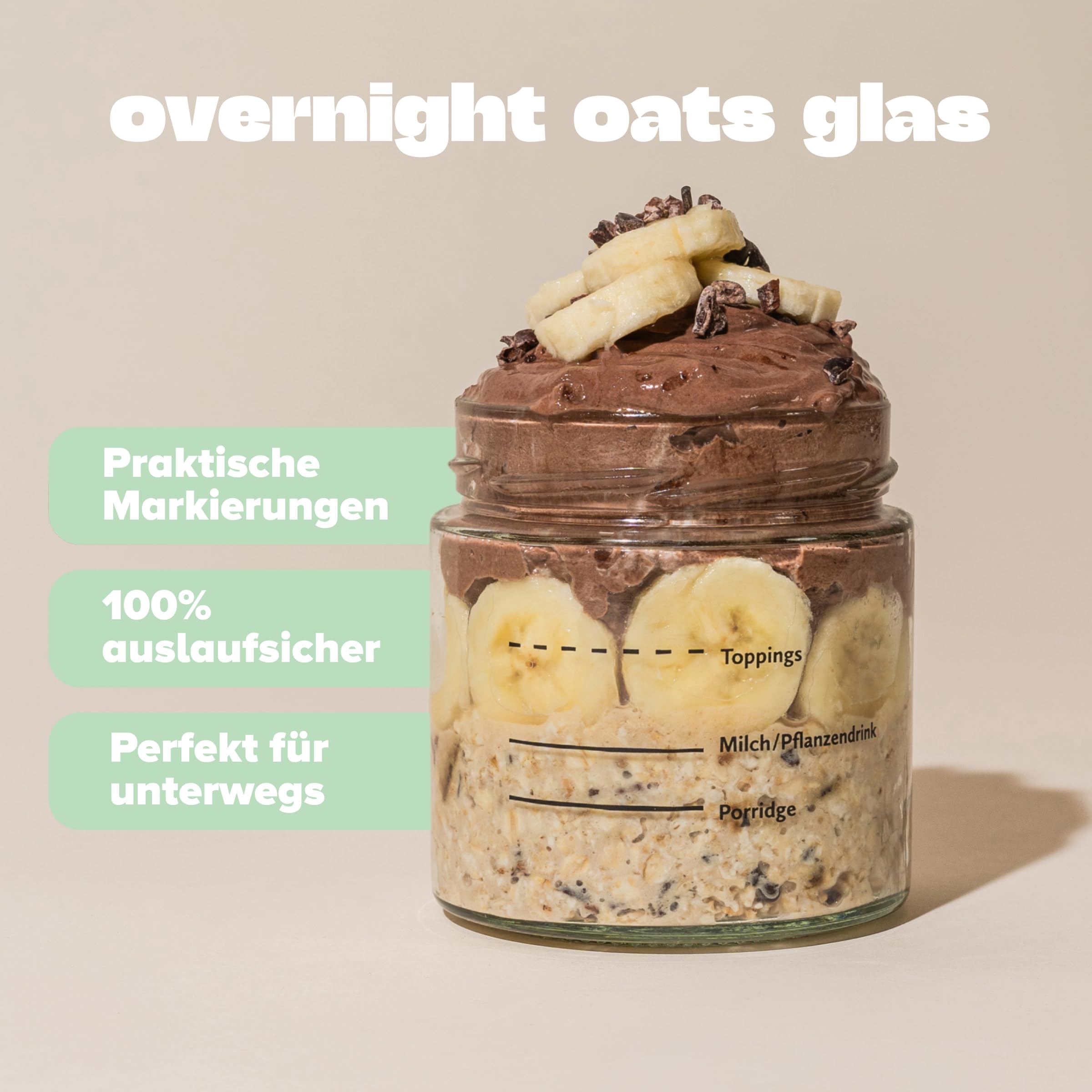 3Bears Overnight Oat Gläser-Set für echte Porridge Lover – Meal Prep Gläser mit Deckel für ein leckeres & schnelles Frühstück – mit praktischer Markierung für perfekte Overnight Oats - 3 Gläser
