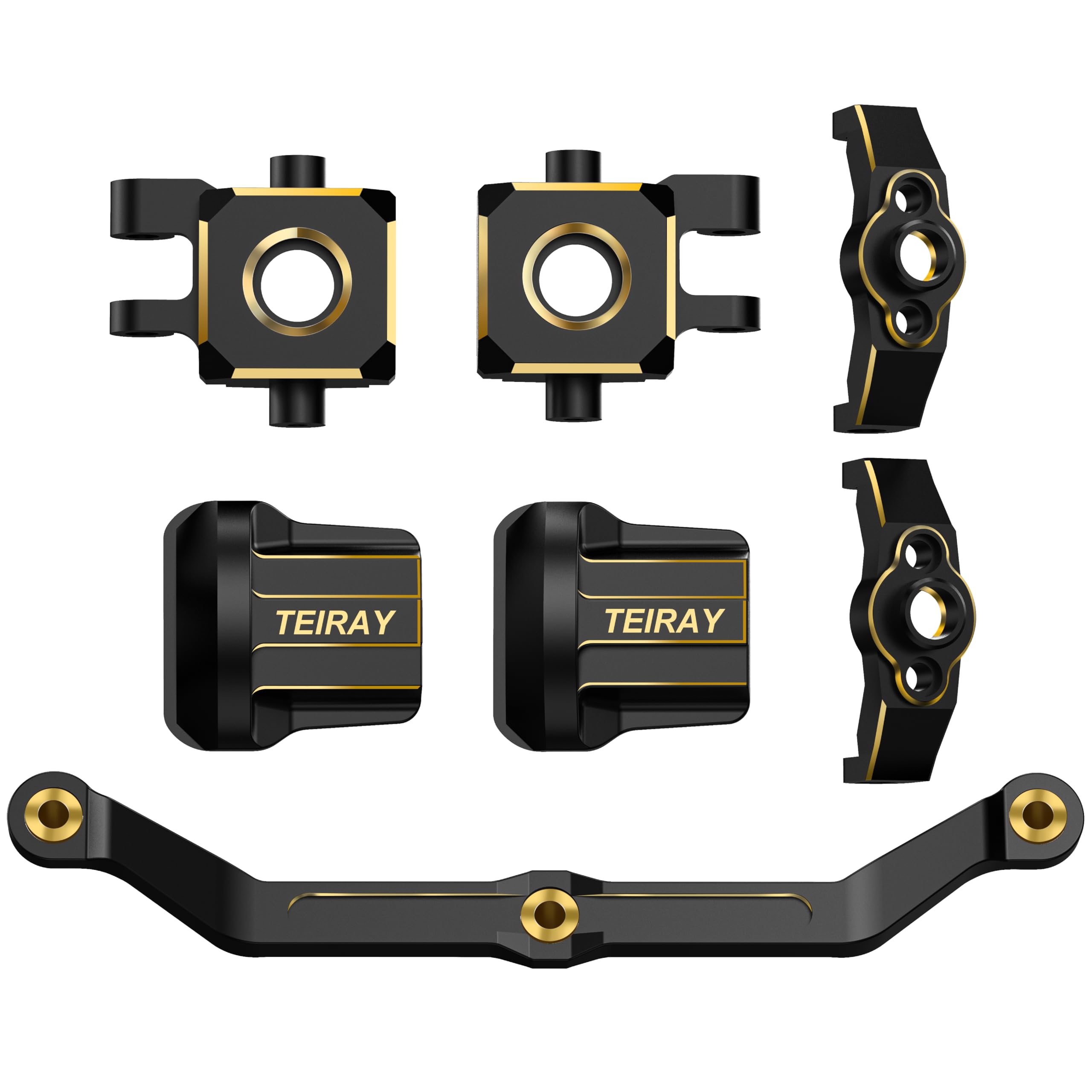 TEIRAY Trx4m Upgrades Brass Knuckle Steering Blocks and Caster Blocks C-Hubs, Steering Links,Front Rear Axle Diff Covers for Traxxas TRX4M 1/18 Crawler Car Upgrade Parts (7 PCS)