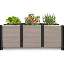 Tierra Verde Raised Garden Trough Box, Tool-Free Connect, 17" x 48", Khaki