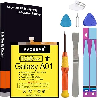 بطارية MAXBEAR Galaxy A01 ، بطارية استبدال ليثيوم بوليمر 4500 مللي أمبير في الساعة 3.85 فولت QL1695 لـ Samsung Galaxy A01 SM-A015F مع مجموعة أدوات الإصلاح