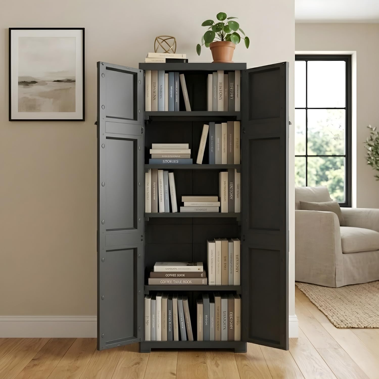 Nilkamal Freedom Large (FML) 5 Shelves Plastic Bookshelf with 3-Year Warranty| Multipurpose Storage Cabinet & Book Rack for Home | Durable, Waterproof, Easy-Clean | Book Organiser | Charcoal Grey