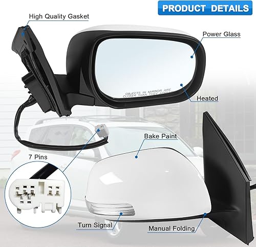 Miniatura 8 de Conjunto de espejo lateral izquierdo del conductor para Toyota Rav4 2009 2010 2011 2012 con vidrio eléctrico, señal de giro calentada, manual,