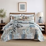 ENASAL Cotton Couverture de lit Couvertures Reversible Coverlet Comforters Vintage Bohemian Patchwork Pattern Couche de lit pour toute la saison, King Size