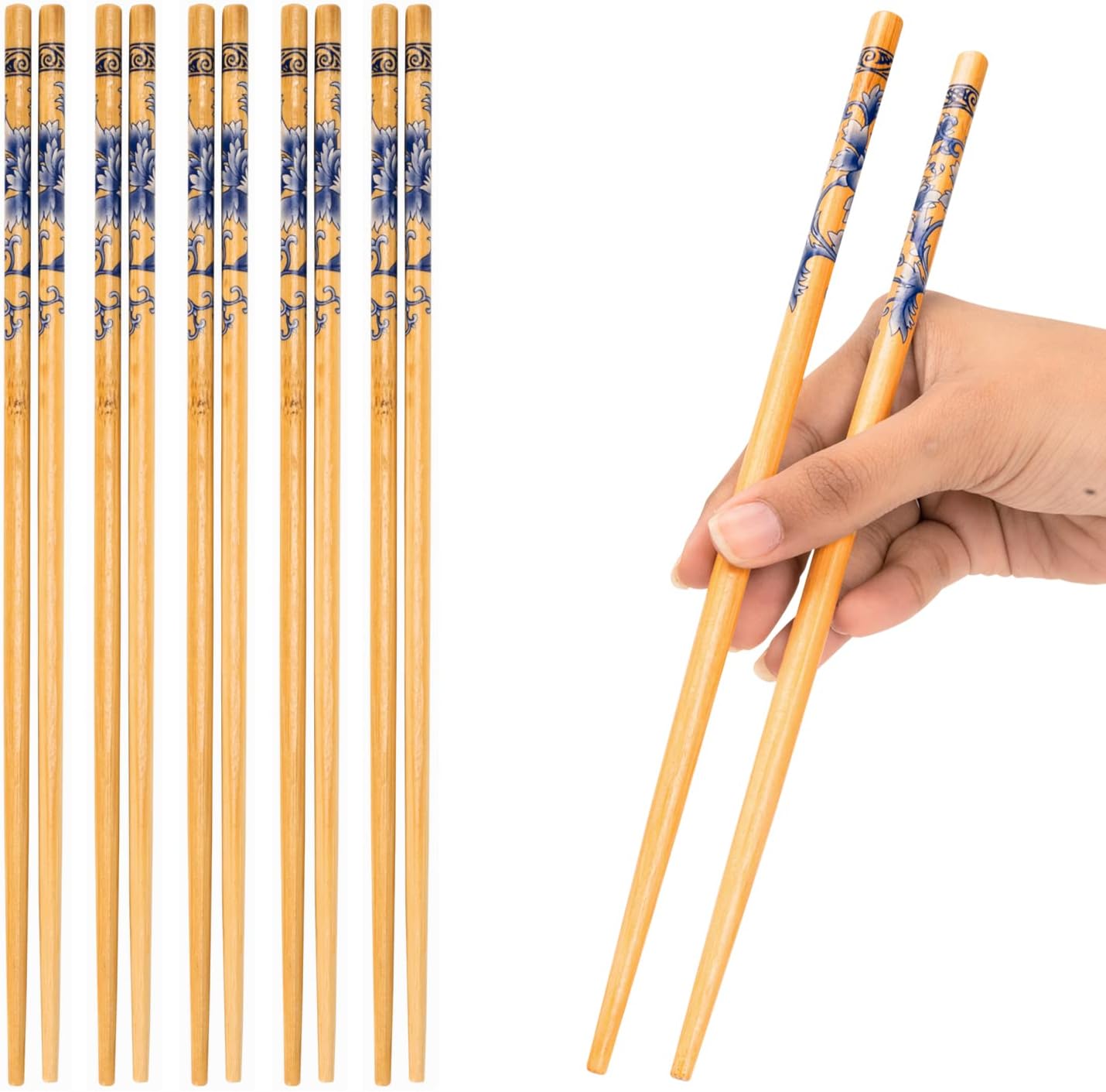 INOVERA (Label) 5 Pairs Natural Bamboo Reusable Chopsticks for Sushi, Noodles, Fried Rice (24 cm, Brown)