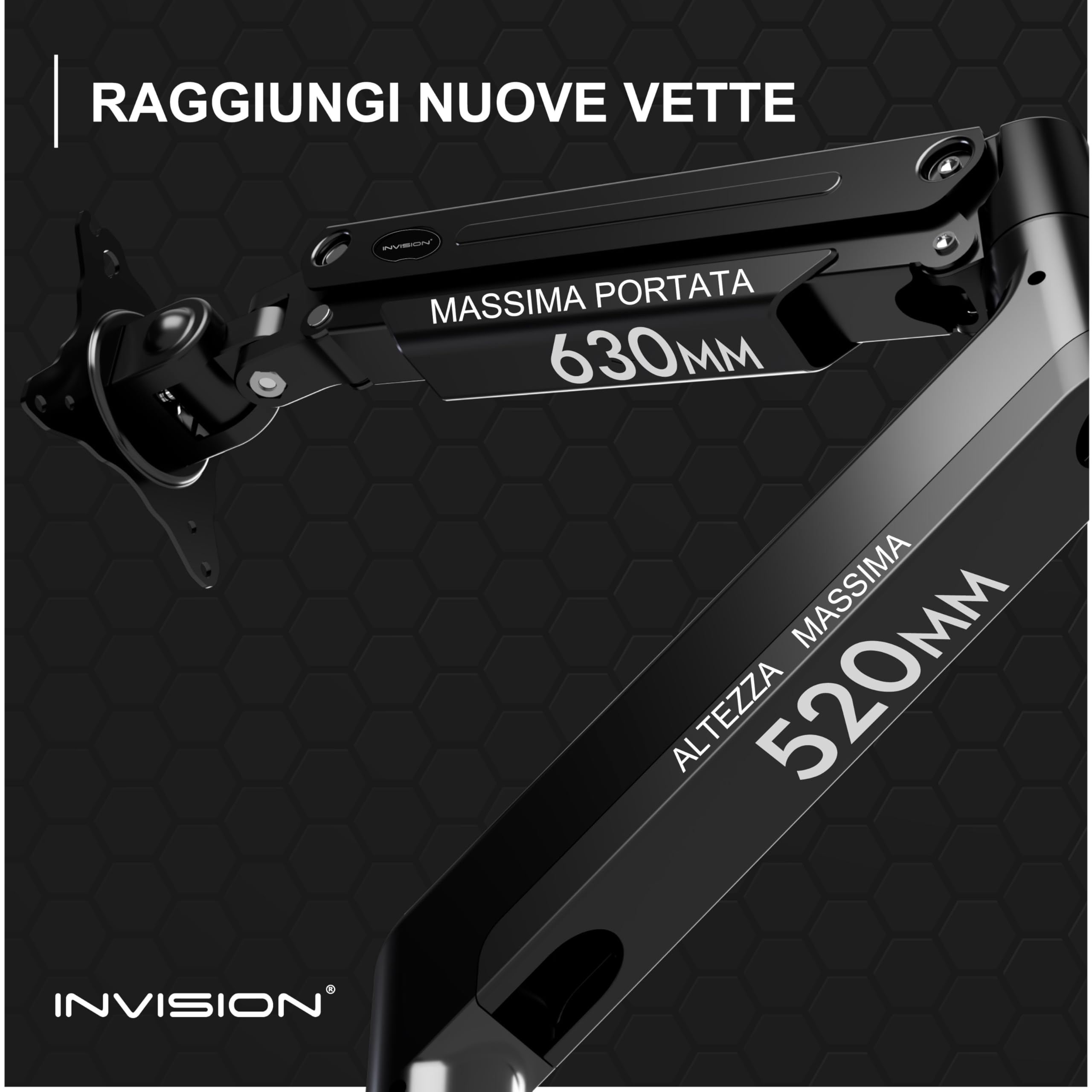 Invision Supporto Braccio Monitor per Schermi 24-40 pollici Morsetto Tavolo Ergonomico Regolabile in Altezza VESA 75-100mm 2-15kg (MX450)