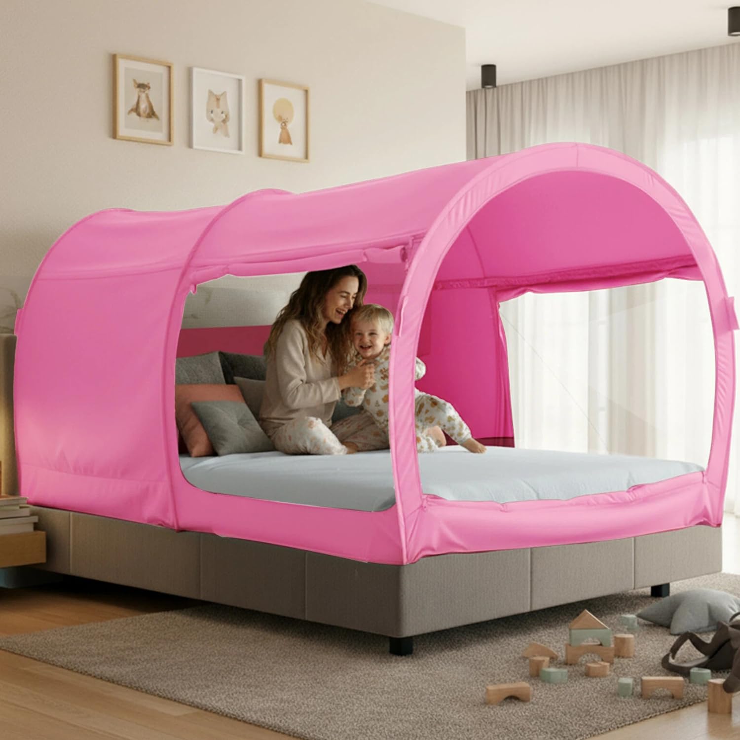 LEEDOR Bed Tent Dream Tents Bed Canopy Shelter Cabin Indoor Privacy Warm Breathable Pop Up Twin Size for Kids and Adult Patent Pending Pink(Mattress Not Included)