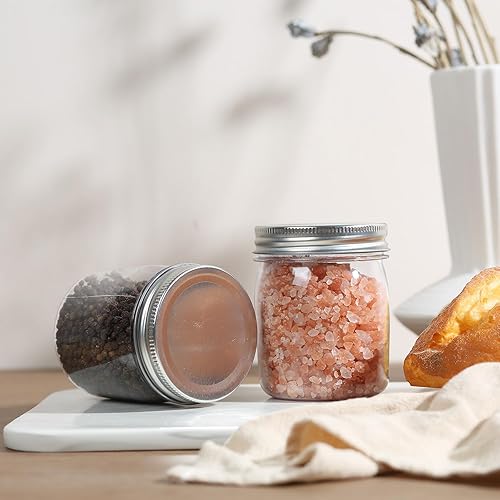 Miniatura 6 de Party Club of America Paquete de 32 tarros de plástico negro de 8 onzas con tapas de rosca, contenedor de almacenamiento de alimentos para almacenar