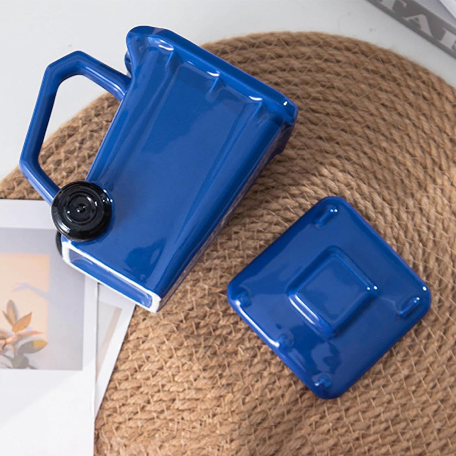 3D Mugs, Funny Recycling Bin Coffee Mug, Ceramic Trash Can Shaped Mug with Lid, Novelty Cups for Office, Coworkers, Home Desk, Daily Use Water Tea Coffee Cup, Creative Gifts (A/BLUE)