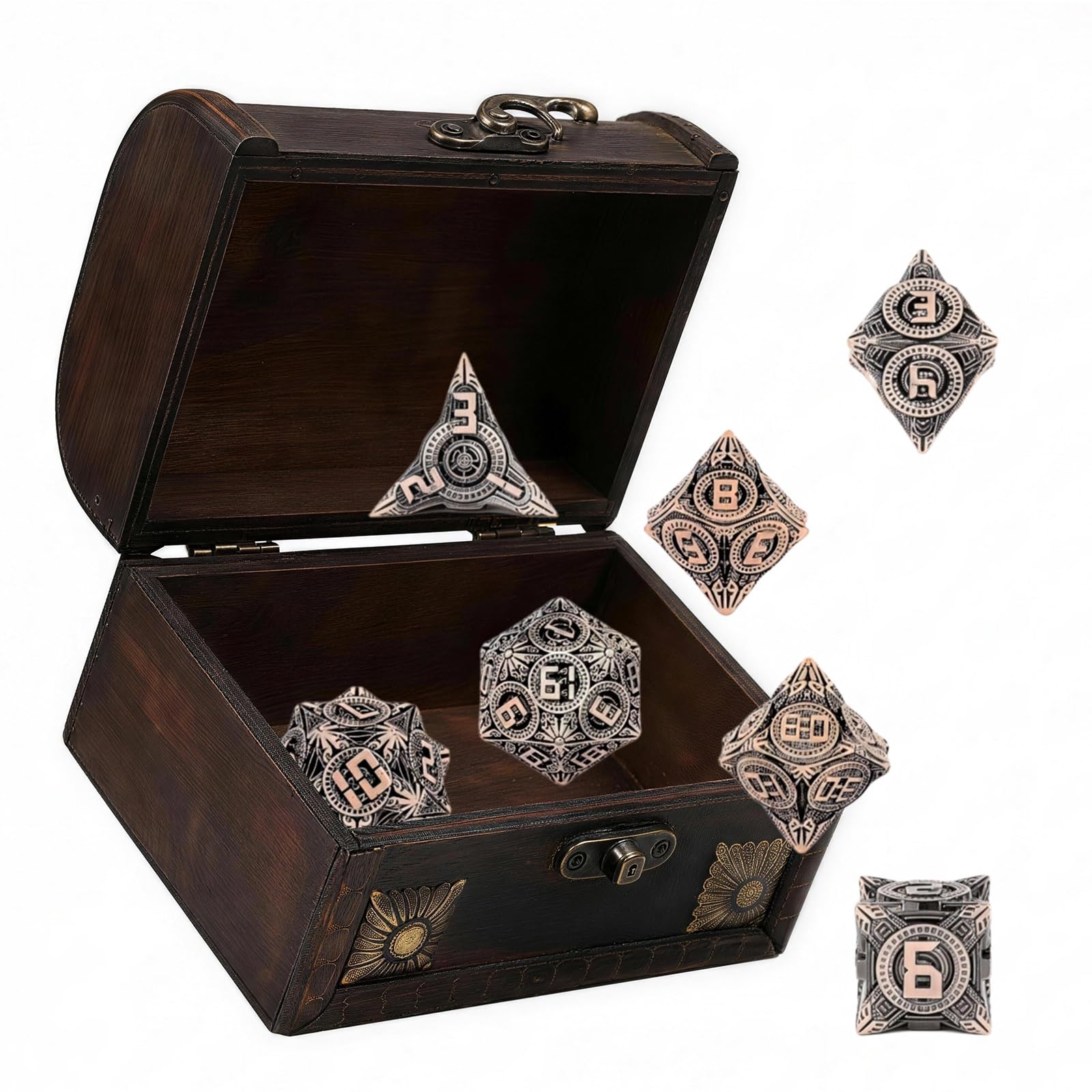 Juego de Dados de Metal Pesado de 7 Piezas para Juegos de rol, D&D, Pathfinder y Juegos de Mesa. Accesorios Duraderos para Juegos de Mesa con Peso y Tacto Profesionales.