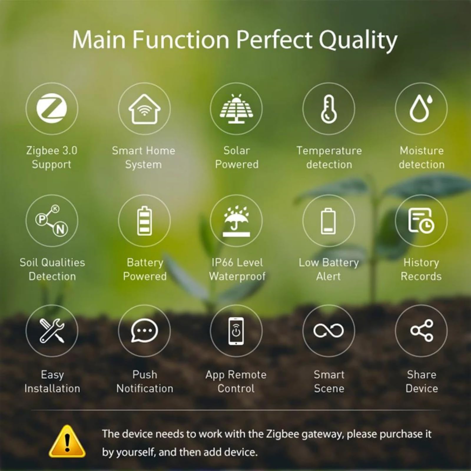 Medidor De Humedad del Suelo, Sensor Solar Inteligente Tuya Inalámbrico De Suelo, Medidor De Temperatura Y Humedad del Suelo, Controlado por App, Termómetro De Suelo para Jardín