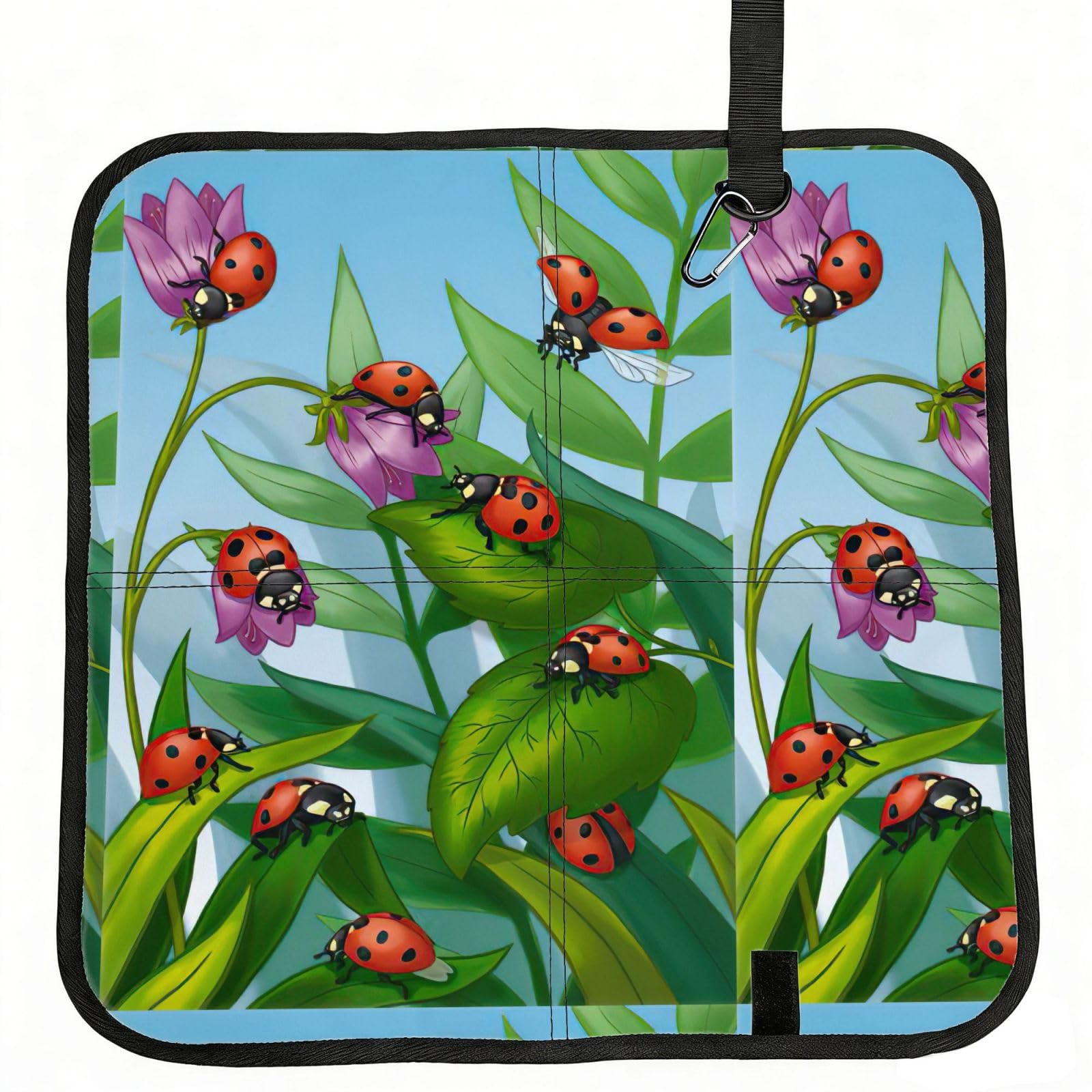 KAPPTYY Ladybug Printed Bleacher Seat Cushion PE Foam Filling, Foldable Sitting Pad for Concert Stadium Events