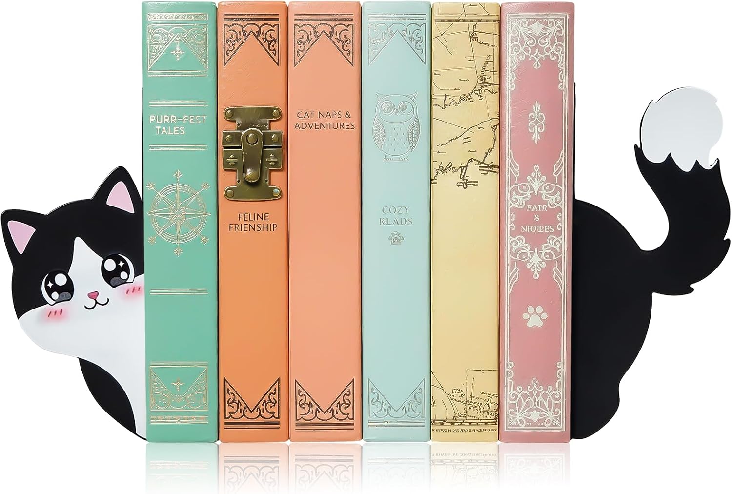 Cats Metal Bookends, Cute Book Ends, Antiskid Decorative Bookends for Shelves, Office, School, Library, Bedroom(Black and White)