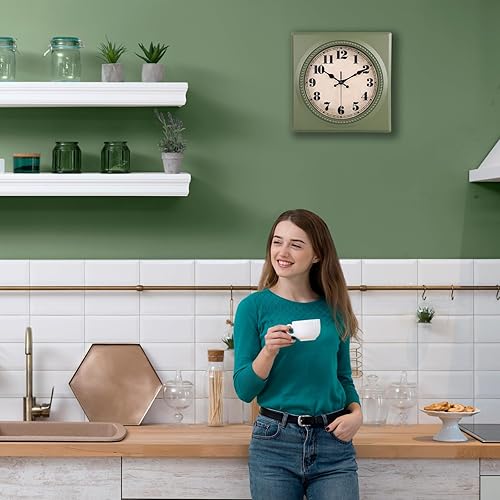 Miniatura 3 de Reloj de pared vintage de los años 50, estilo retro de los años 50, cuadrados, de mediados de siglo, funciona con pilas, para cocina, sala de estar,