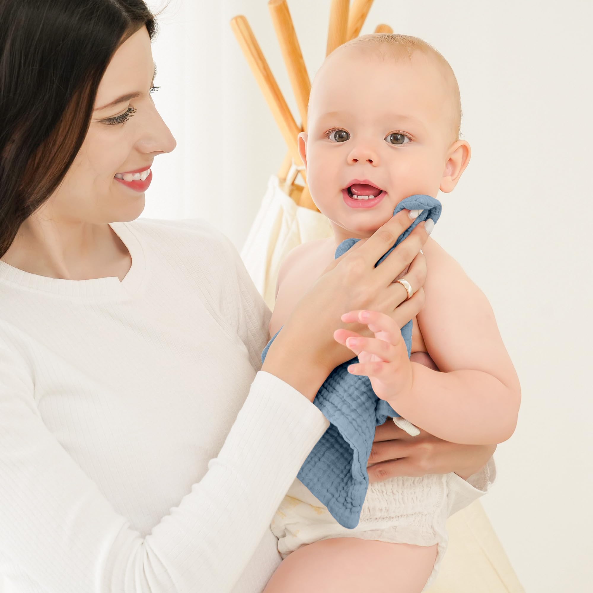 Bearmoss Chusteczki Molton dla niemowląt, 100% bawełna, miękkie ściereczki do ślinu dla niemowląt, oddychające i bardzo chłonne, chłonne ściereczki muślinowe, 10 sztuk, 25 x 25 cm (niebiesko-zielone)