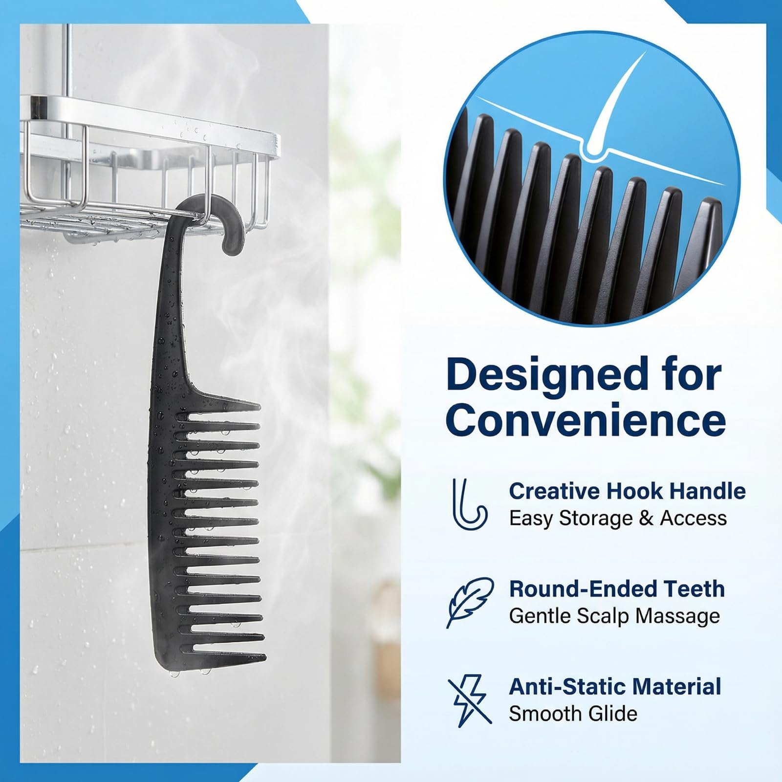 Hipifans Peine grande de dientes anchos para cabello rizado, 6 piezas/juego de desenredar para cabello húmedo, rizado y grueso, herramienta profesional de peinado para cabello largo