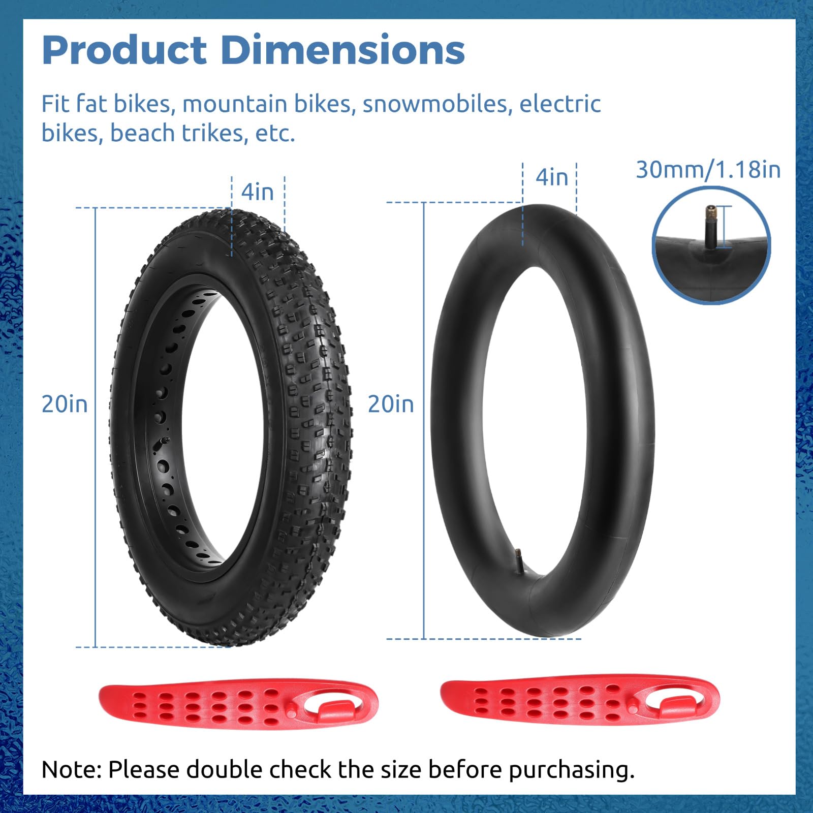 Fat Bike Tire 20×4.0/26×4.0, neumático grueso resistente a pinchazos con tubo interior, neumático plegable de repuesto MTB, neumático de bicicleta todo terreno con válvula AV de 1.2 pulgadas,