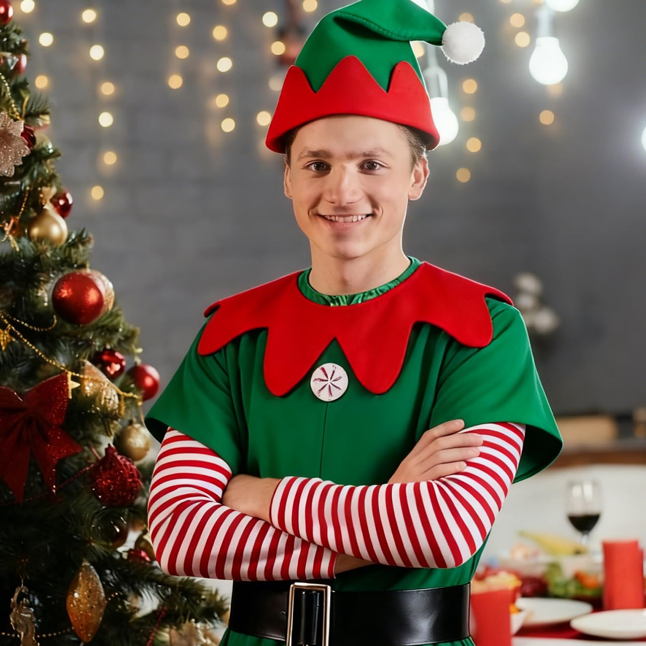 WFKKMEQ Christmas Elf Costume Set, 4 Piece Green Xmas Elf Outfit, Santa's Helper Outfit, Christmas Fancy Dress - Image 4
