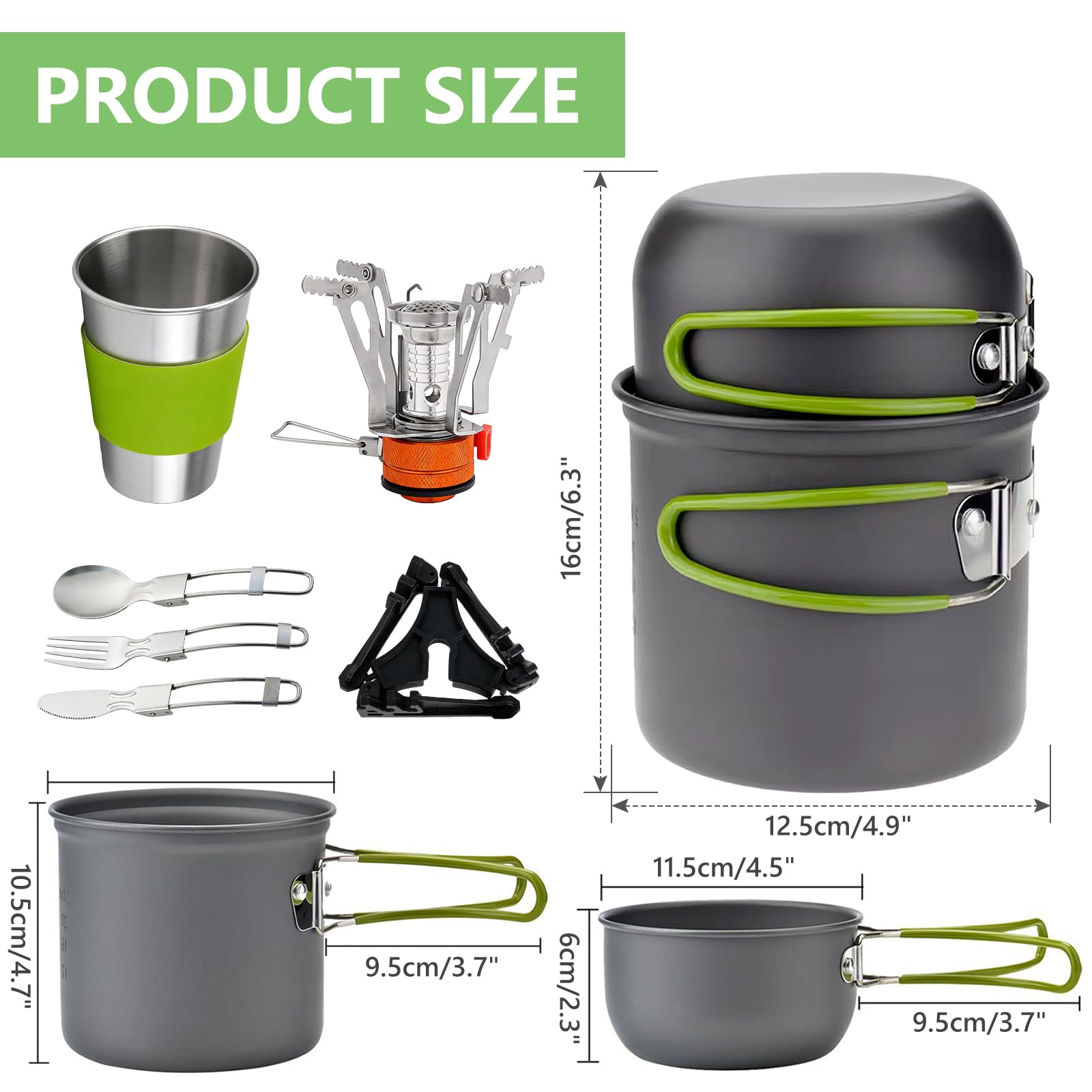Set di stoviglie da campeggio, set di posate da campeggio, versatile da campeggio, in alluminio, con manici pieghevoli e mini fornello per backpacking, picnic, escursionismo