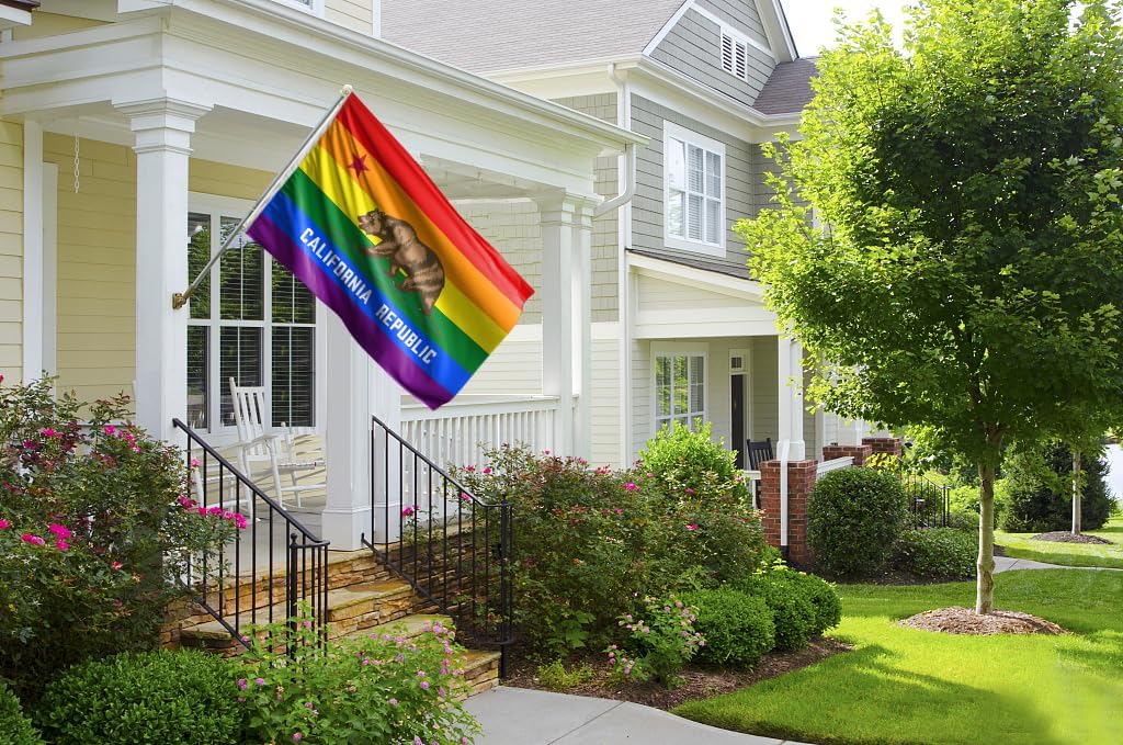 California State Pride Rainbow Flag 3x5ft Double Sided 3 Ply CA State Pride Flag LGBTQ+ Gay Banner Vivid Color Polyester With 2 Brass Grommets For Pride Month Events Parades Party Decor