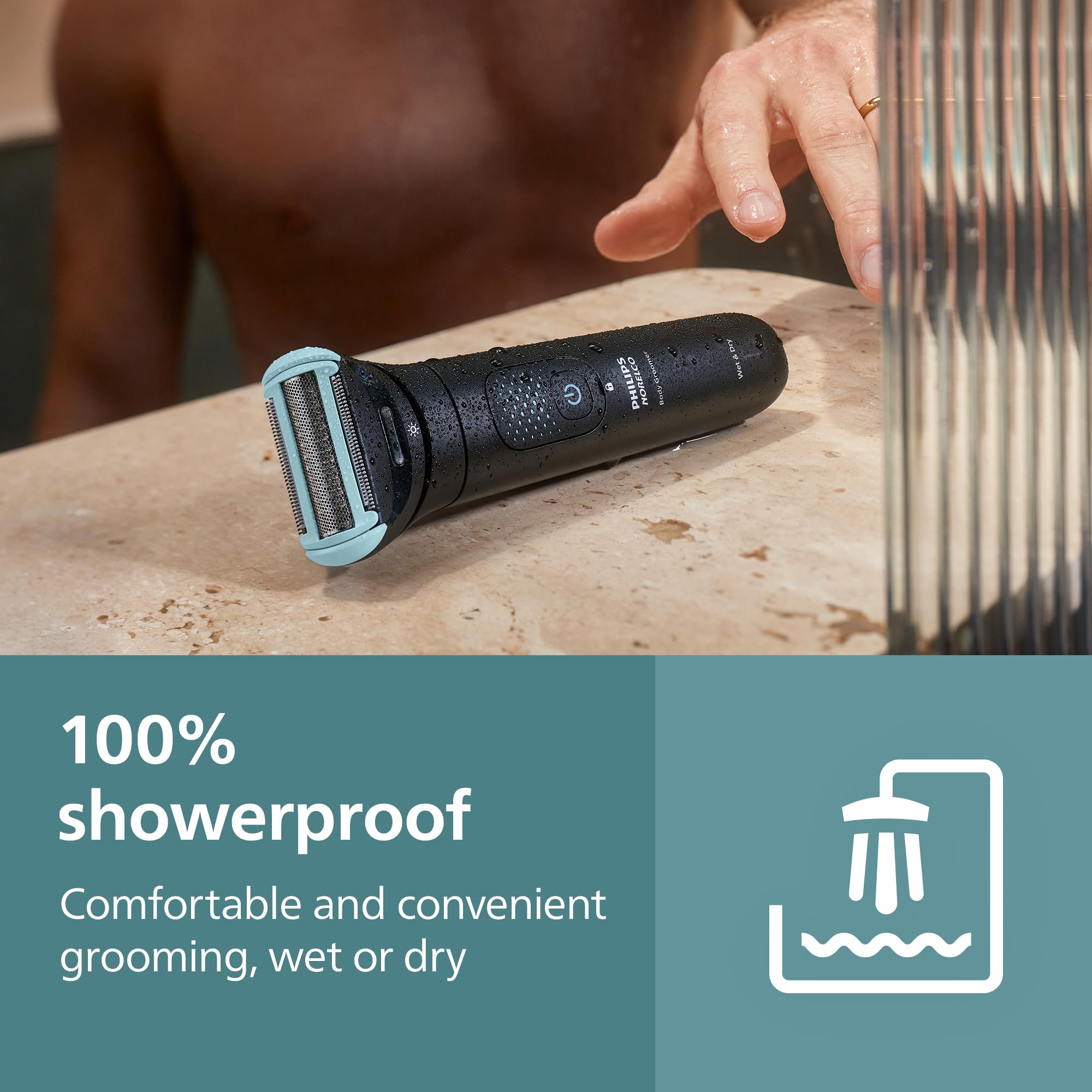 Philips Norelco Body Groomer 7000 Series, Men's Whole Body Groomer, Contour-Following 2D Flexing Head, Triple Protect Shave System & Intimate Body Hair Trimmer, 100% Showerproof, BG7480/50
