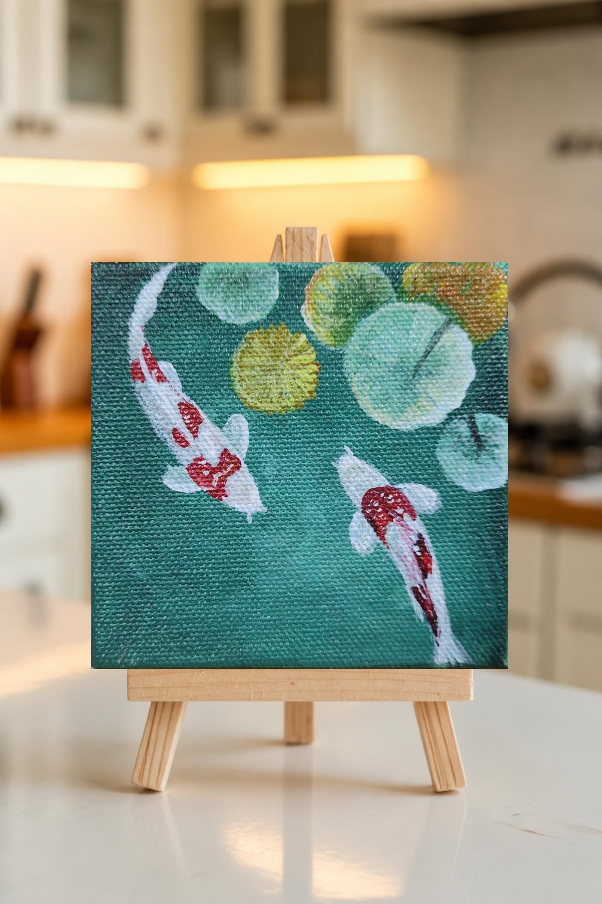 Koi Fish Mini Acrylic Painting with Easel Stand, 4x4 Inch, home decor | Blue vintage car, Canvas Art, Tabletop Display, Handcrafted, Home Decor-picture-34