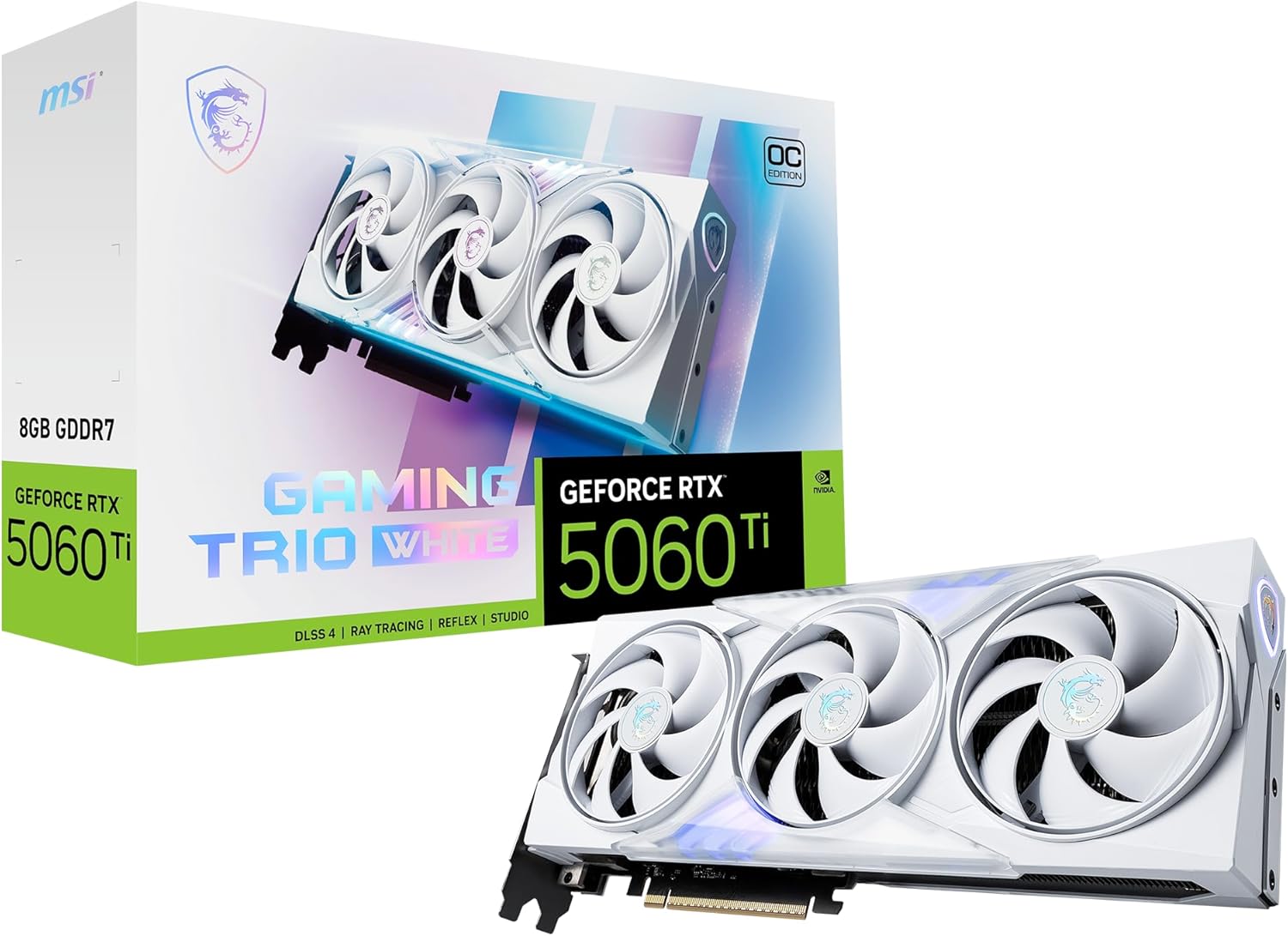 MSI Gaming RTX 5060 Ti 8G Gaming Trio OC White Graphics Card (8GB GDDR7,128-bit, Extreme Performance: 2662 MHz, DisplayPort x3 2.1a, HDMI 2.1b, NVIDIA Blackwell Architecture MSI Gaming RTX 5060 Ti 8G Gaming Trio OC White Graphics Card (8GB GDDR7,128-bit, Extreme Performance: 2662 MHz, DisplayPort x3 2.1a, HDMI 2.1b, NVIDIA Blackwell Architecture