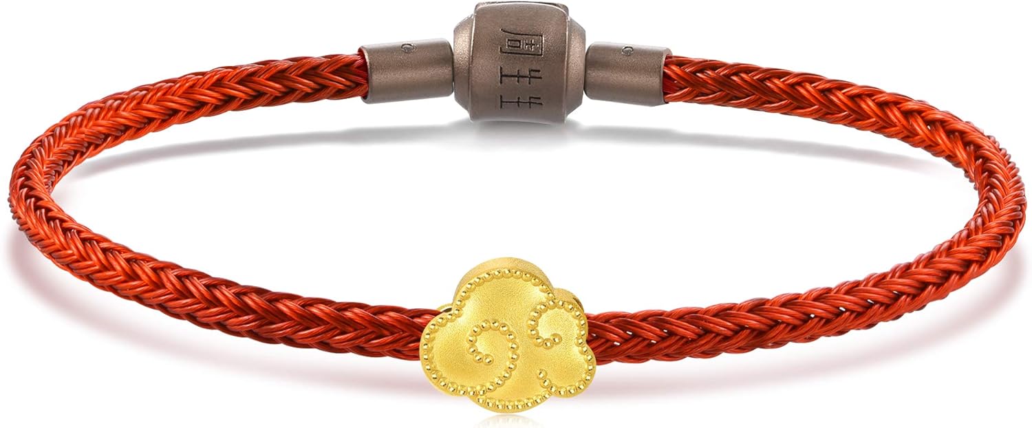 CHOW SANG SANG 999 24K Solid Gold Lucky Ruyi Cloud Mini Charm Bracelet for Women 92439C