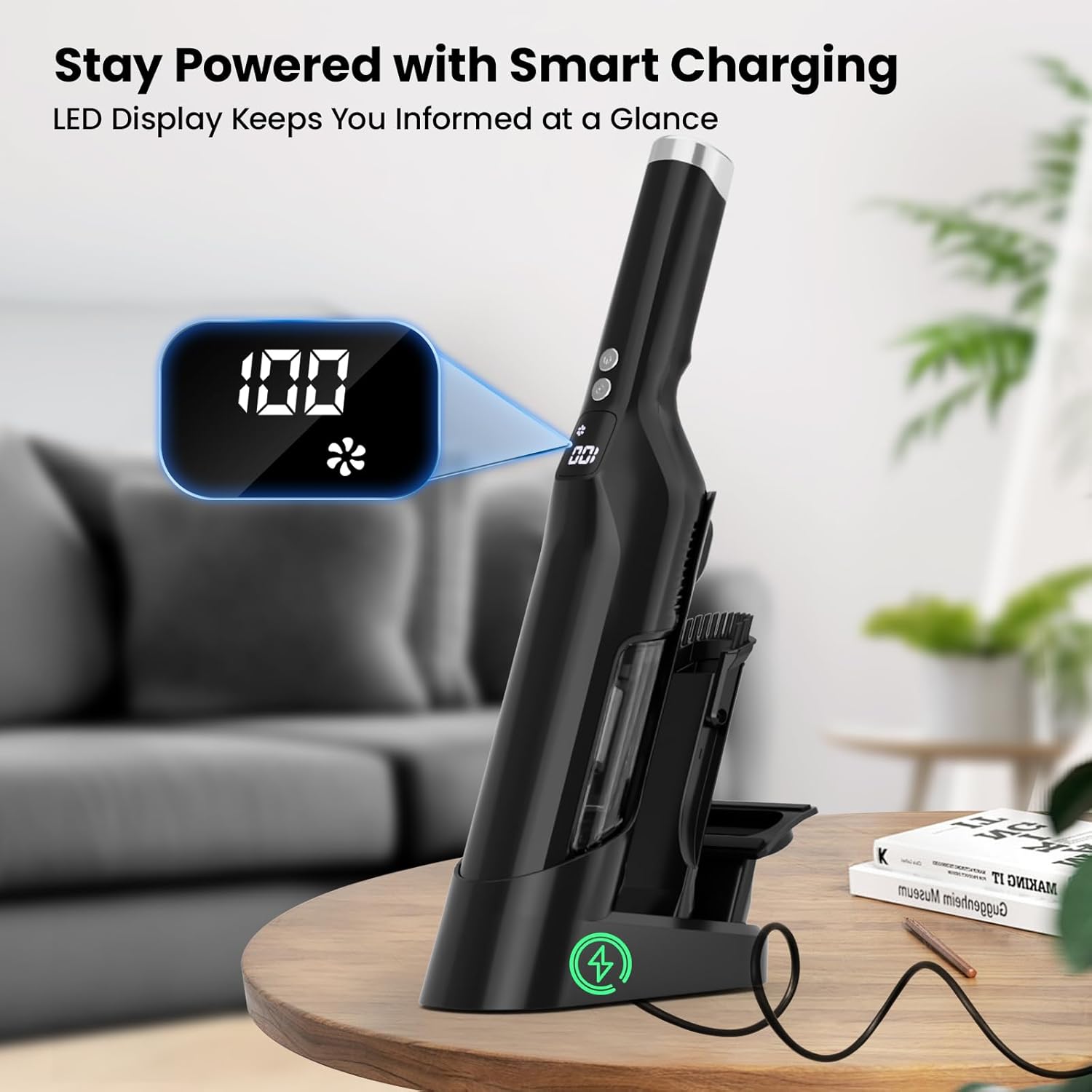 Handheld Vacuum Cordless, 24Kpa Car Vacuum with Brushless Motor, Charging Dock, Rechargeable, 1.5lbs Portable Handheld Vacuum with 2-Speed for Home/Car/Pet, Black