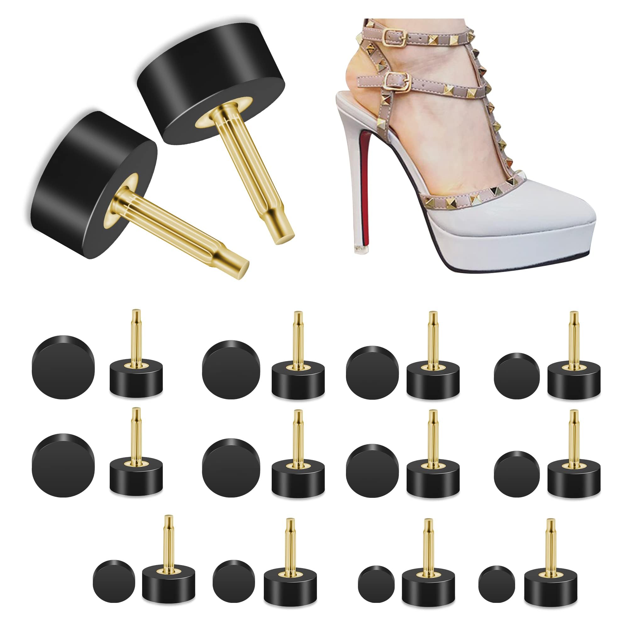 NALACAL High Heel Shoes Replacement Tips, Shoe Repair Stiletto Caps Heel Protector Dowels,Women's Round High Heel Cover for Holes, Shoe Hole Repair Patch Kit for High Heels (12 Pairs)