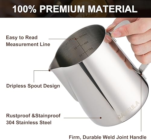 Miniatura 19 de Jarra de espuma de leche, jarra de espuma de leche de acero inoxidable de 12 onzas, jarra de vapor para barra de café, capuchino, accesorios para A1