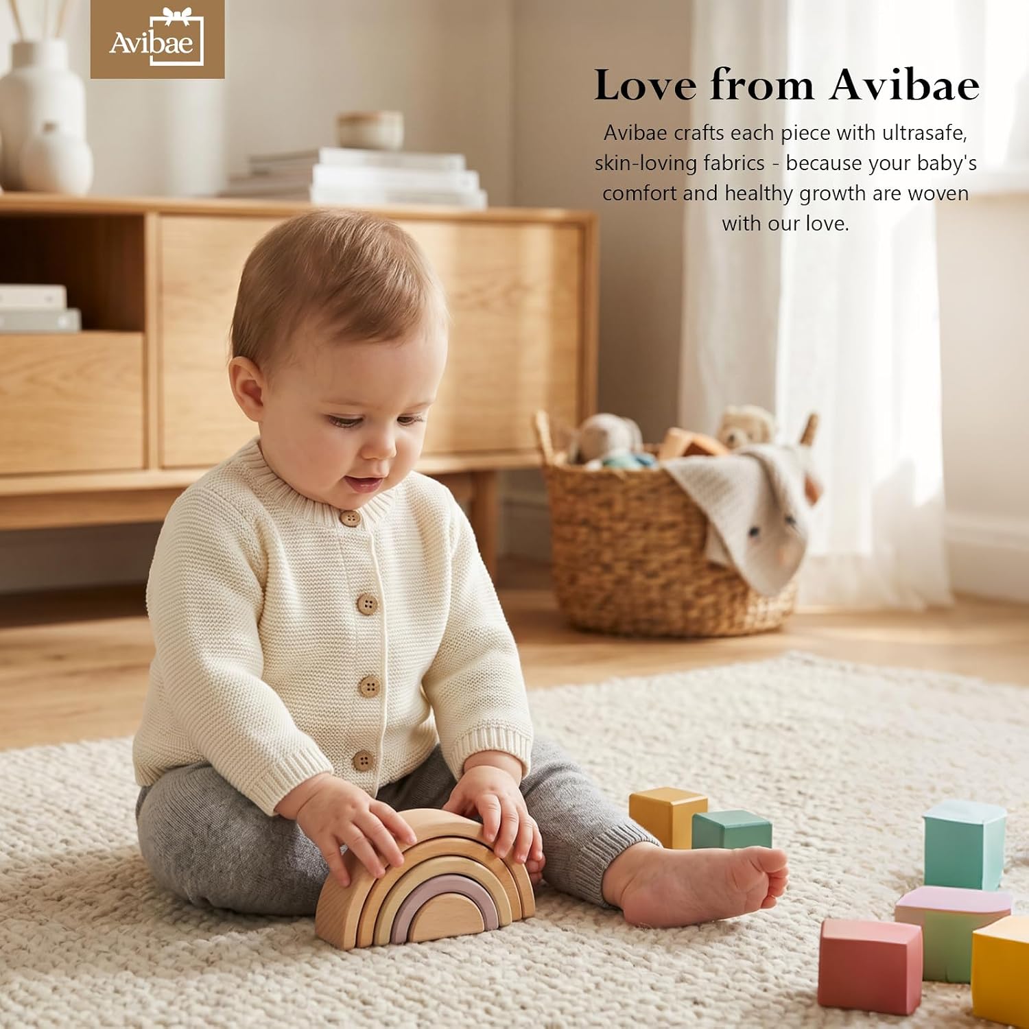 Avibae Baby Organic Cotton Cardigan, Solid Color Simple Baby Sweater for Baby Boys and Girls 3-24 Month