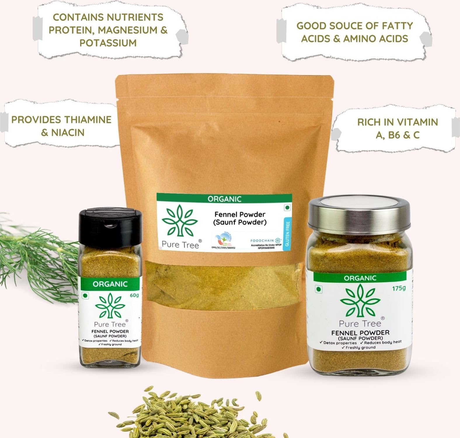Pure Tree Certified Organic Saunf Powder | 250 g | Fennel Seed Powder | Variyali, Sompu Powder | Gluten Free & Flavourful 2