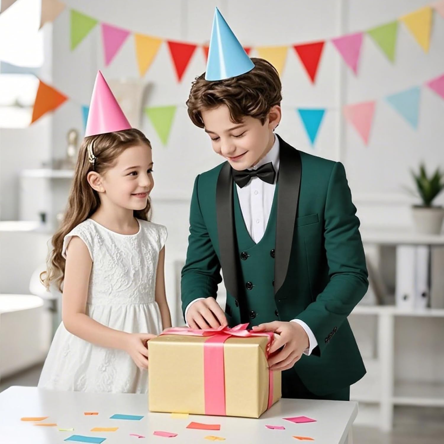 Boys Slim Fit Suits Formal Tuxedo 4 Piece Kids Dresswear Outfits with Vest Pants Jacket Bowtie Sets for Weddding - Image 2