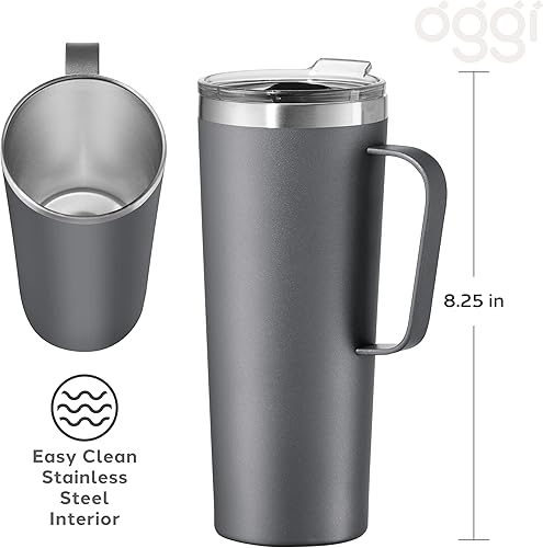Miniatura 11 de Oggi ThermoMug - Taza aislada de acero inoxidable, doble pared aislada al vacío con asa y tapa, taza de café, taza de campamento, termo de viaje, 14