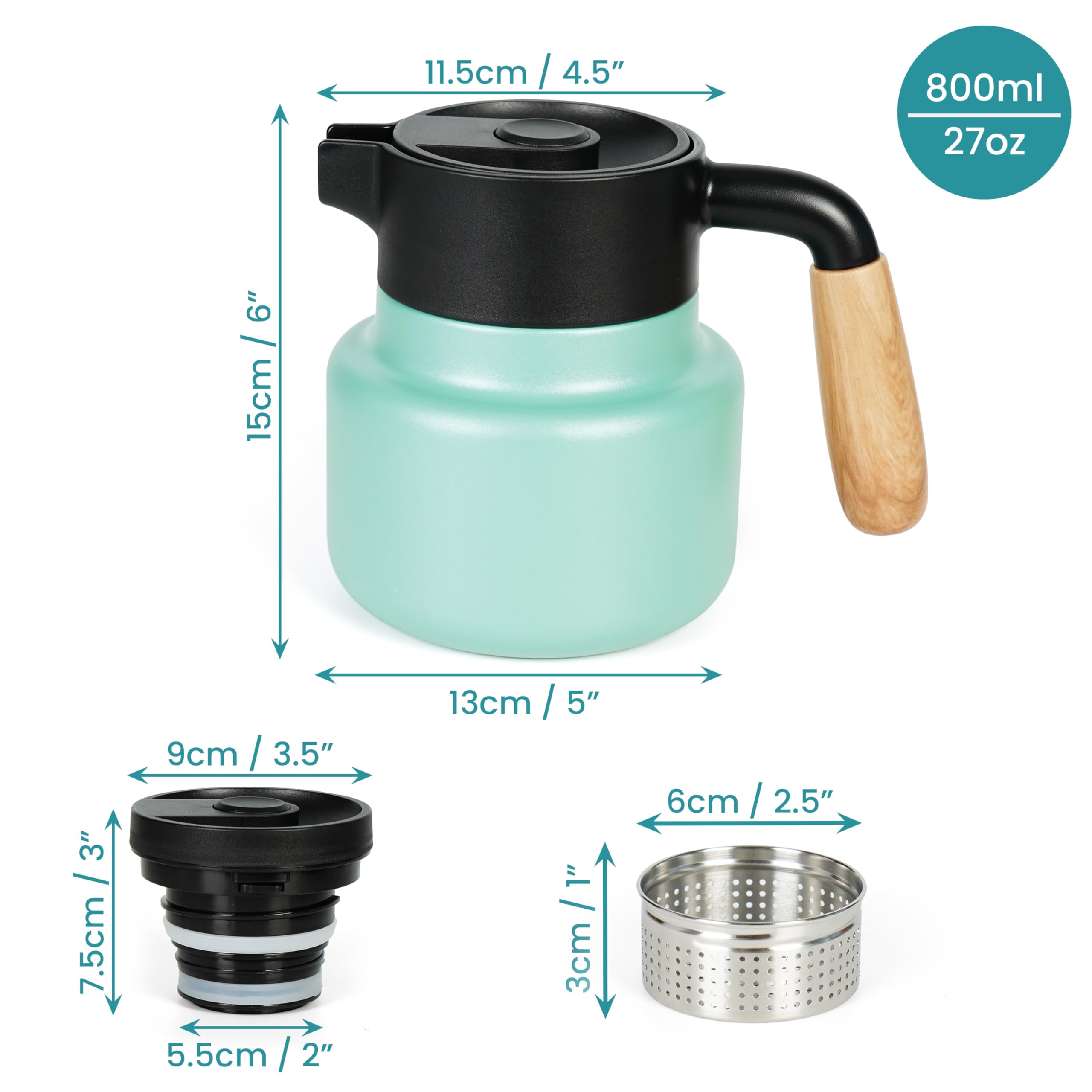 Belle Vous Green Stainless Steel Carafe with Plastic Handle and Tea