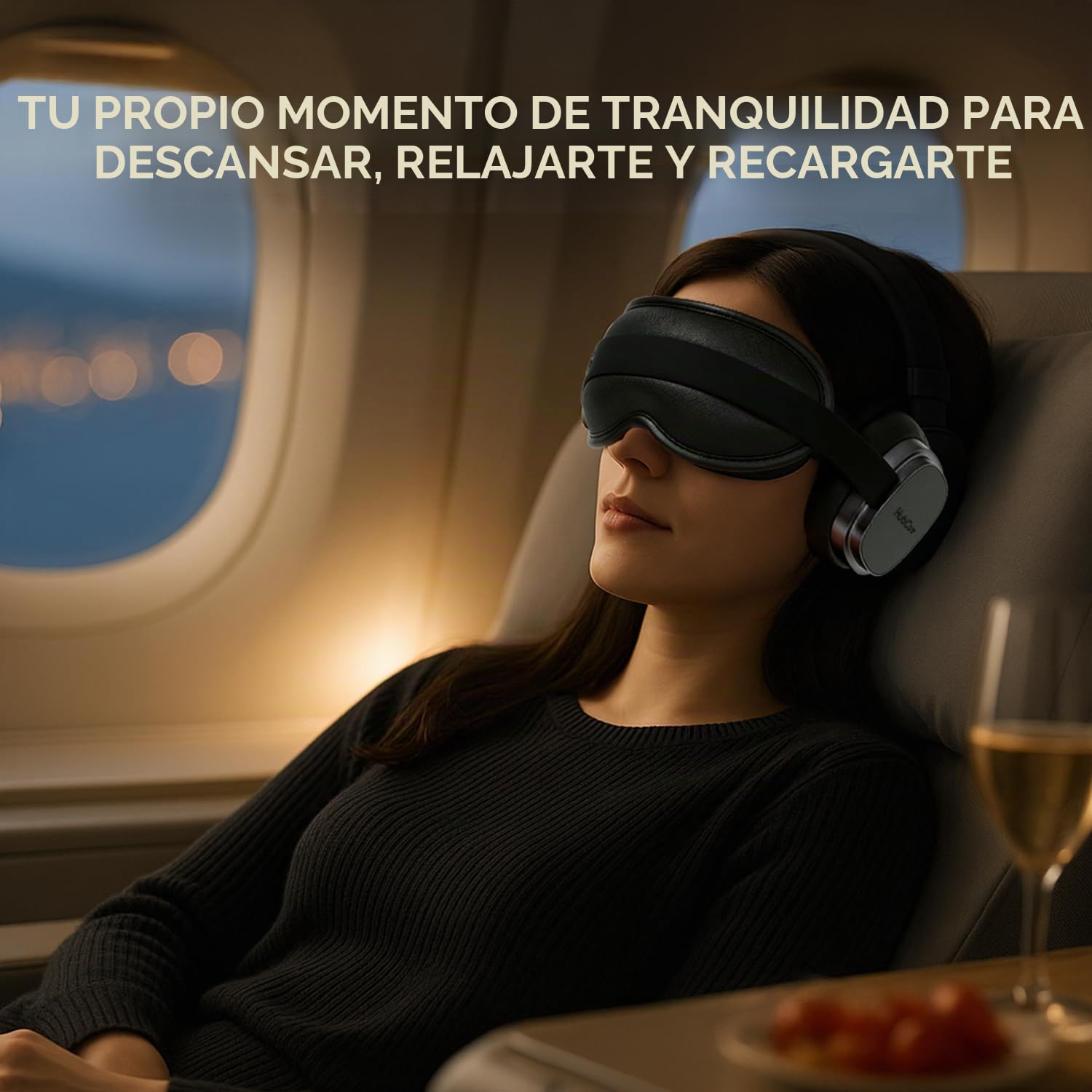 HubiCare - Máscara antiruido para los ojos con terapia de calor y música Bluetooth, auriculares para concentrarse, relajarse, dormir mejor, meditar y aliviar la tensión (Negro)