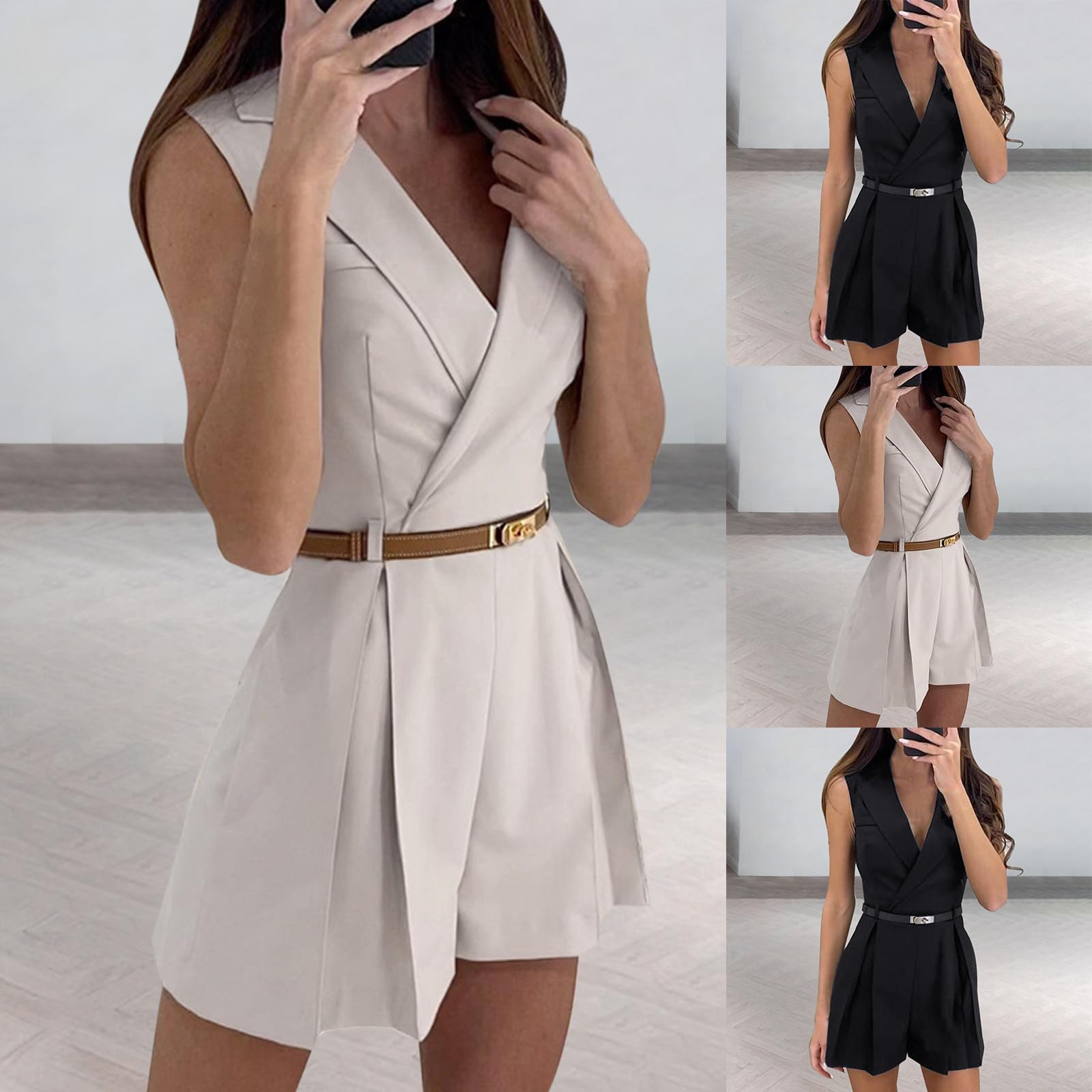 Tuta da donna elegante, senza maniche, estiva, senza maniche, tuta estiva