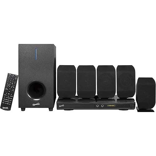 Supersonic SC-38HT 5.1 Surround Channel DVD Home Theater System with DVD/CD Support, Karaoke Mic Jacks, USB Input, FM Radio, 75W Speaker Output, Multi-Language Support, and Remote Control!