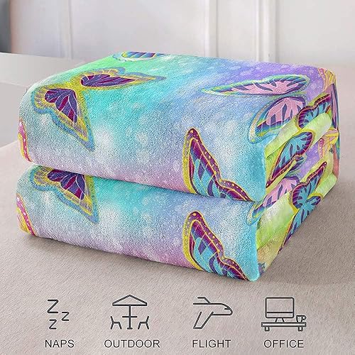 Miniatura 5 de LUVIVIHOME Manta colorida de mariposa, mariposas arcoíris, para bebé, acogedora, cálida, suave, ligera, mullida para sofá, regalos de mariposas para