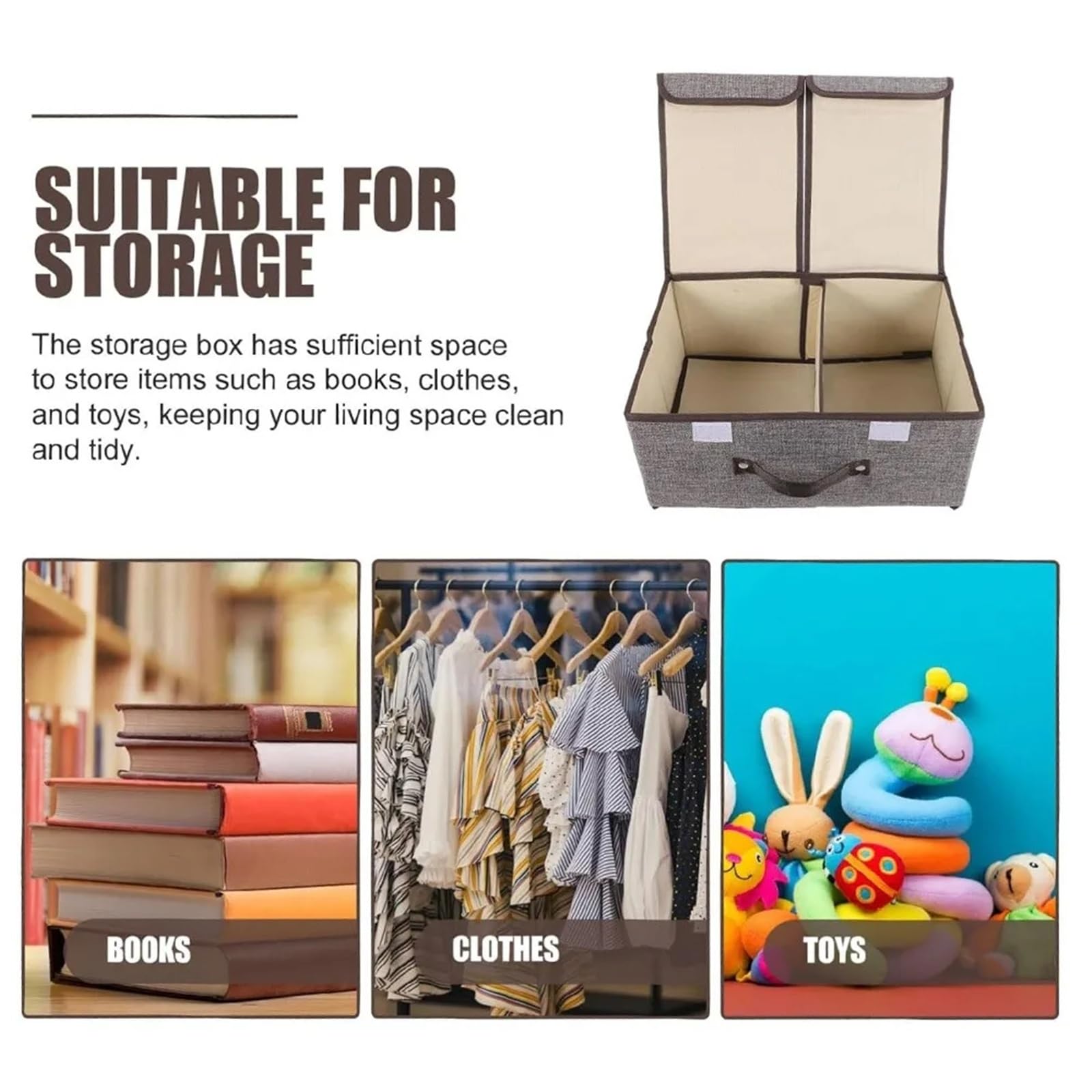 Organizador Calcetines Caja de almacenamiento plegable con tapa, suministros for el hogar a prueba de polvo, ropa interior, organizador(Beige L)