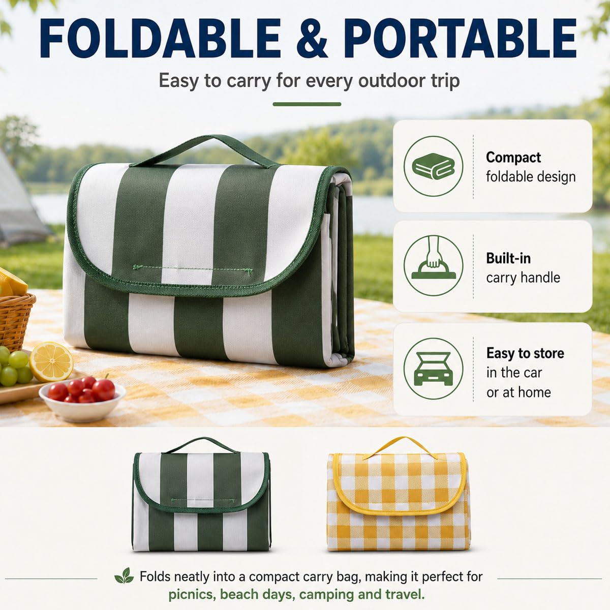 Coperta Da Picnic Pieghevole 150 X 200 CM Tappetino Da Picnic Per Esterni | Coperta Da Spiaggia Impermeabile Con Maniglia Per Il Trasporto, Design E Superficie Facile Da Pulire, Per Spiagge, Parchi, Ca